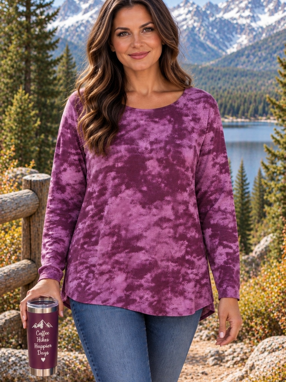 Cupio Women’s XL Purple Tie Dye Long Sleeve Tunic Top NWT